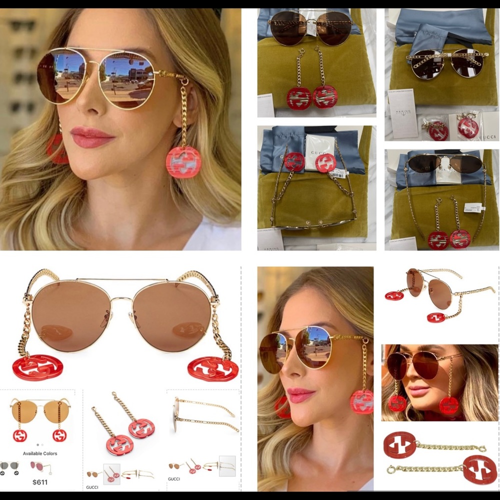 GUCCI DESIGNED SUNGLASSES WITH CHAIN-LINK ARMS WITH DETACHABLE RED GG LOGO’s